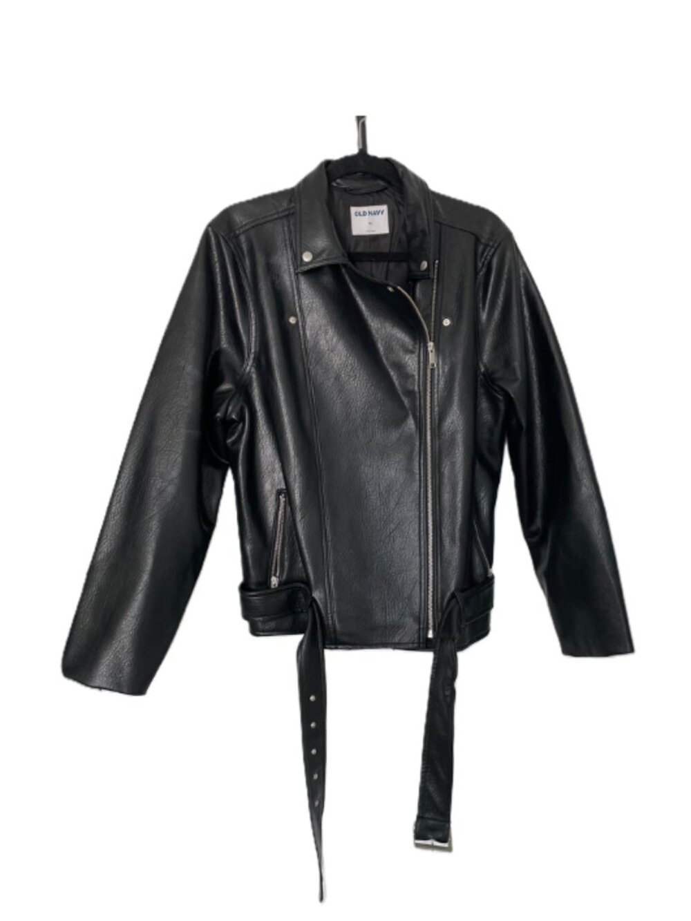 Old Navy Faux Leather Belted Biker Jacket Black XL